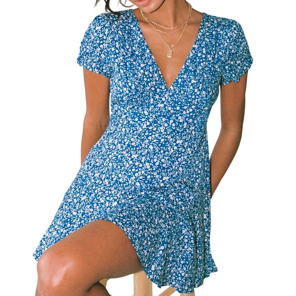 Princess Polly The Sting Mini Dress Blue Floral Size 4